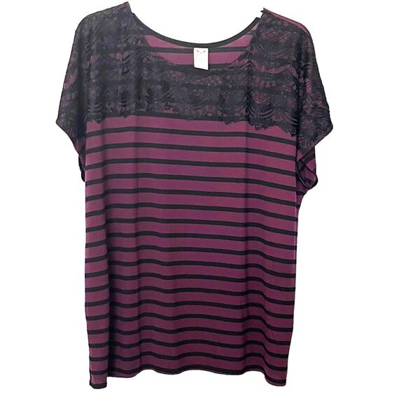 FADED GLORY CAP SLV PULL-OVER TOP, WOMENS, 4X(26W-28W), PURPLE & BLACK STRIPES - Picture 1 of 11